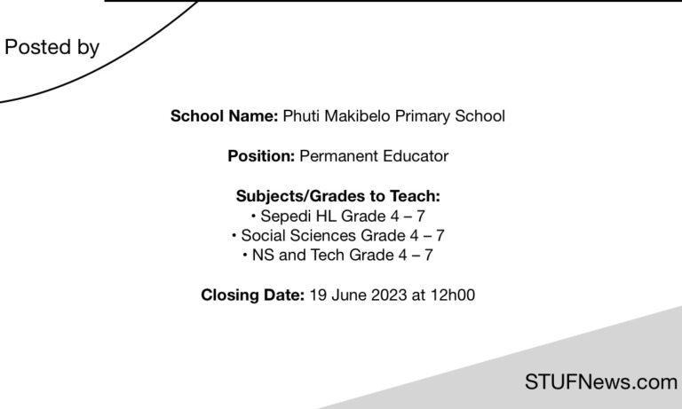 Phuti Makibelo Primary School, South African Jobs, South African Graduates Jobs, Limpopo Jobs, Phuti Makibelo Primary: Educator