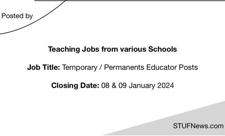Teaching Jobs closing on 8th and 9th of January 2024, South African Graduates Jobs, Gauteng Jobs, Western Cape Jobs, Free State Jobs, Limpopo Jobs,